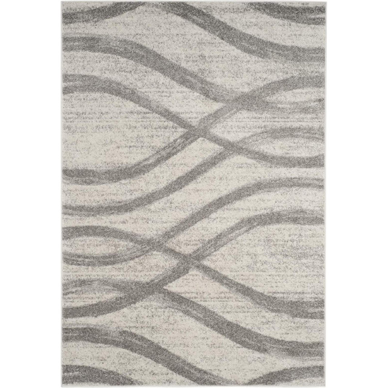 Tapis performance abstrait Shelva, Gray/Ivory, Rectangle 5 pi 1 po x 7 pi 6 po