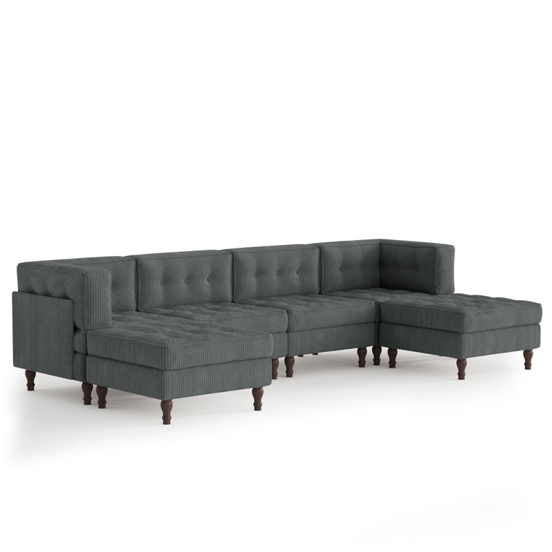 6 Seater Corduroy Sectional, Grey Corduroy