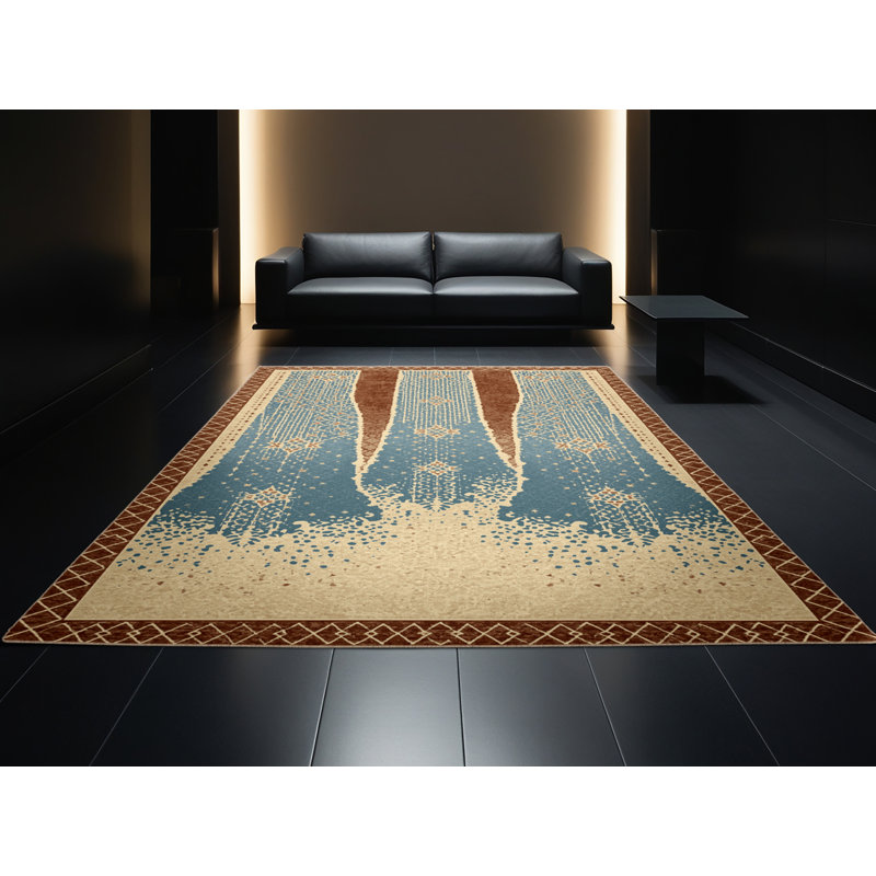 Tapis marocain d'inspiration mondiale Paxon lavable à la machine en brun - reliure beige, 3 X 5