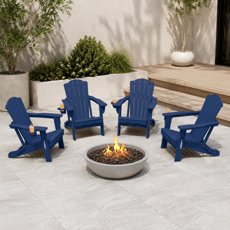 Cyani Folding Adirondack Chair with Cup Holder,HDPE Outdoor Chair with Comfort Ergonomic Seat for Patios,Lawn,Garden, Backyard Use