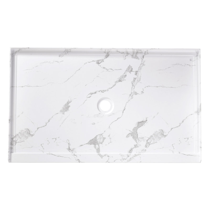 60" W X 36" D Acrylic Shower Base, Composite Single Threshold Shower Pan, Center Drain Slip-Resistant, White Marble