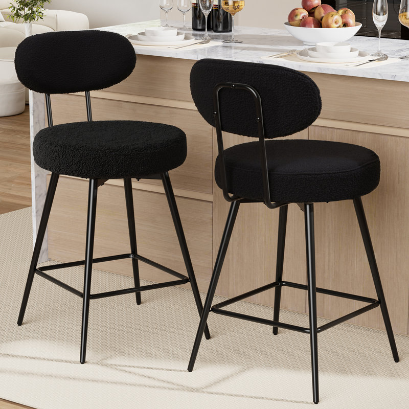 Tabourets de bar pivotants H 26 po à hauteur de comptoir avec repose-pieds réglables, Noir, 2