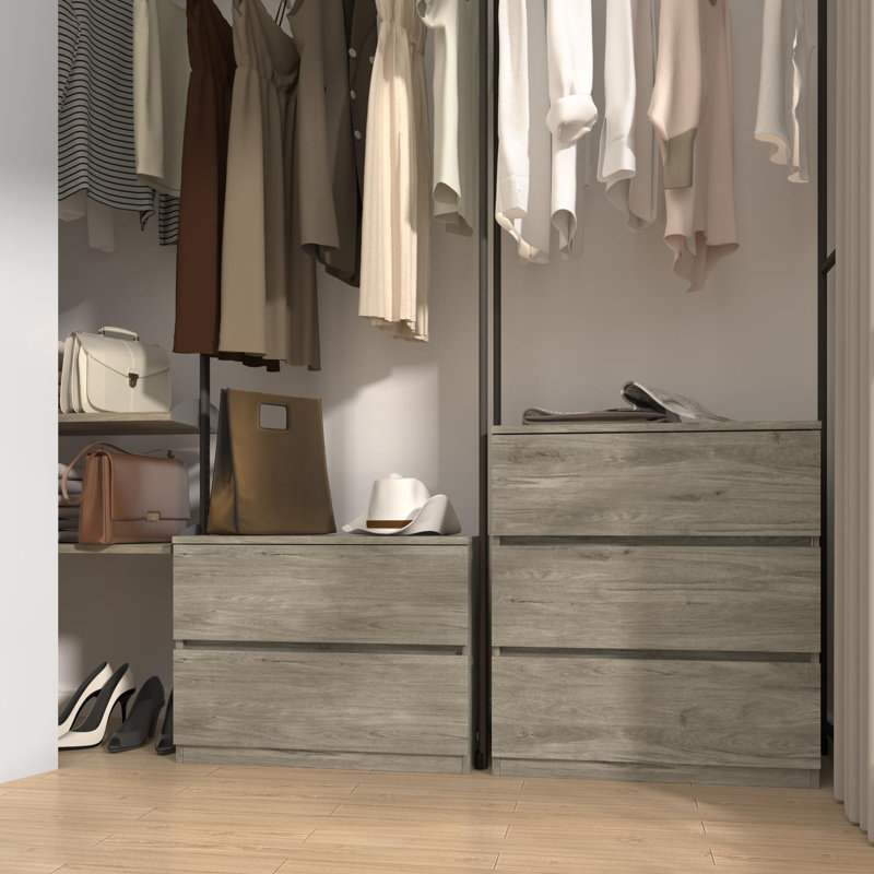  Stackable 2 Drawer Dresser for Bedroom, Small Dressers for Closet, Short Dresser Two Drawer Nightstand Farm House End Table for Hallway, Office 23.6 in, Grey Oak