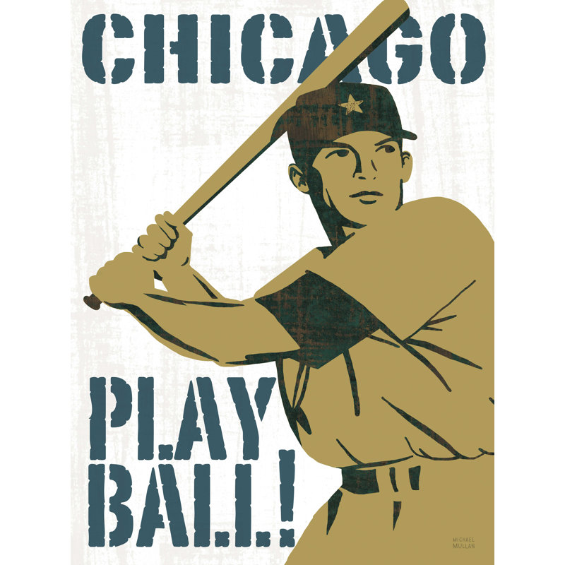 Play Ball Chicago - art textuel, H 24 po x l 18 po, Non, Cadre simple noir