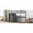 Full Loft Bed With Built-In Wardrobe, Led , Gray Wooden Shelves Wood Storage Shelves, Reading