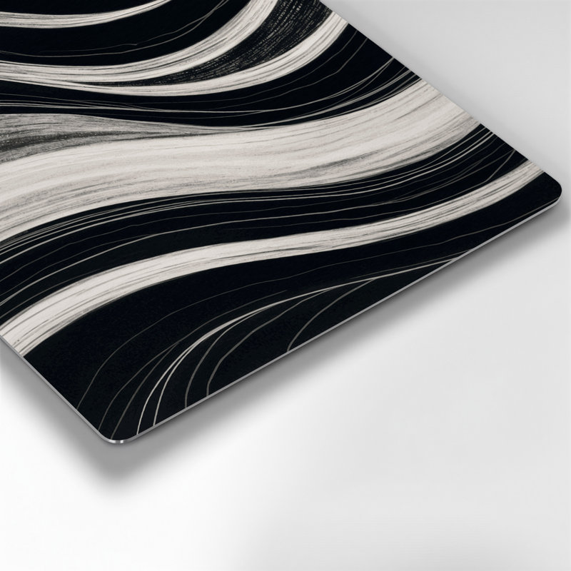 Art mural horizontal rayé gris clair, gris foncé, noir et métal, H 12 po x l 12 po