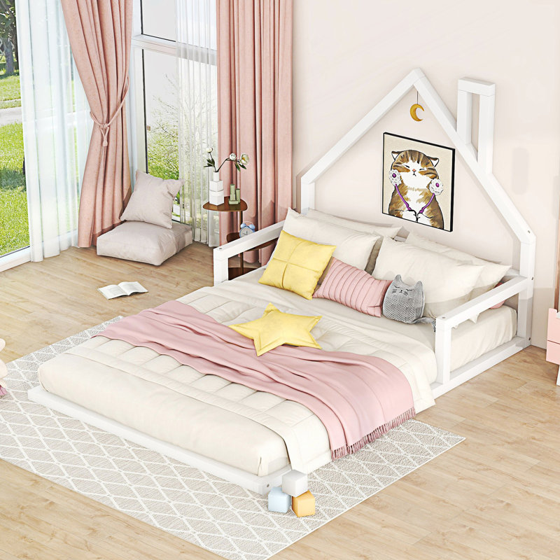 Lit double en bois avec tête de lit, Lit double, Blanc