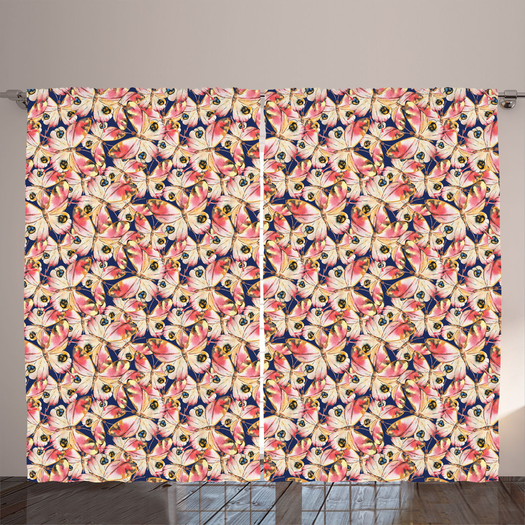 Rustic curtain, watercolor butterfly, spring wings, cream dark coral quartz