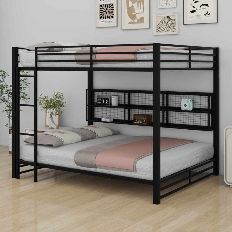 Lit superposé grand sur grand avec armoires de rangement, lit superposé en métal robuste avec lumières à DEL pour adultes