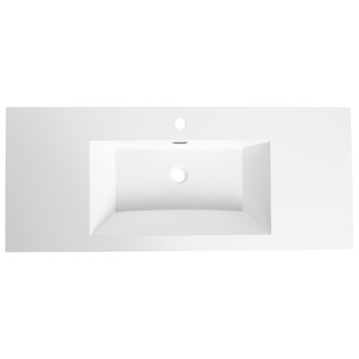Lavabo pour salle de bain 48 po en blanc brillant, largeur 19,24 po, hauteur 7,33 po, profondeur 47,1 po et choix de résine, aspect blanc, froid