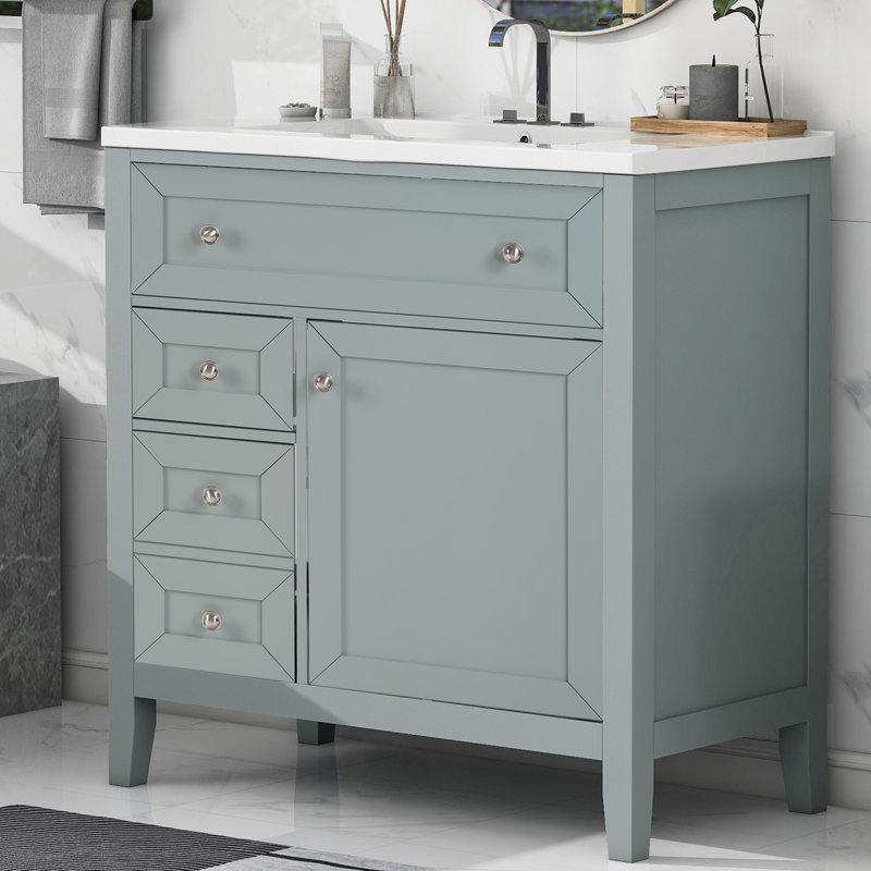 Meuble-lavabo en bois massif avec lavabo encastré en céramique