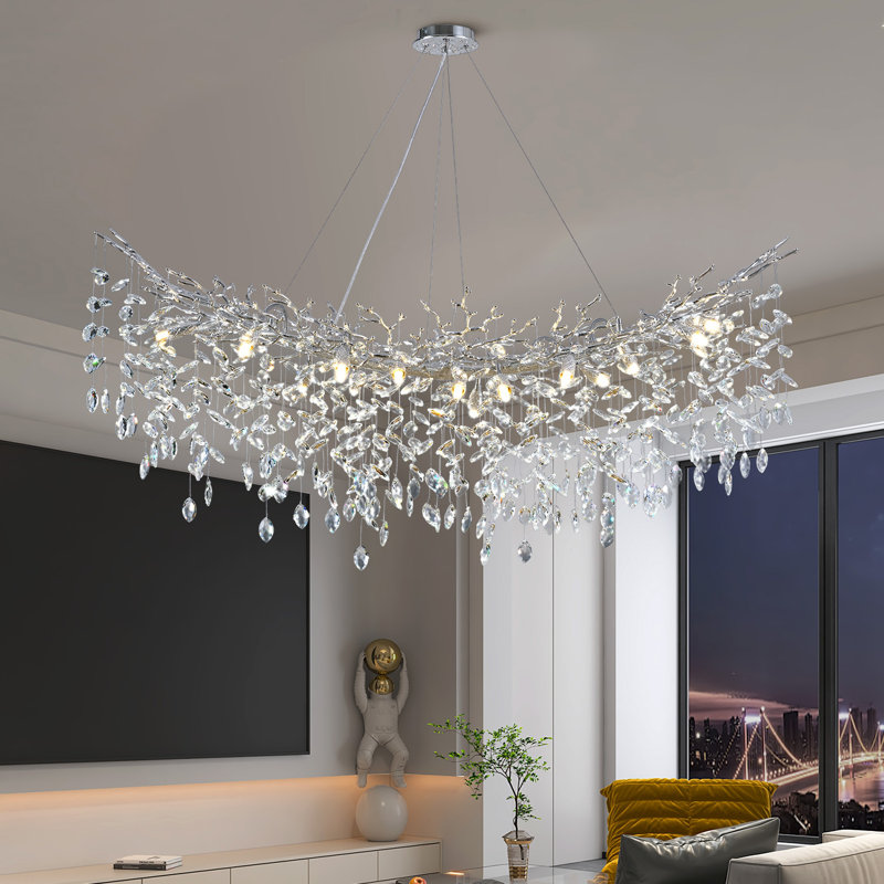 Lustre linéaire 16 branches en cristal 16 lumières à branches à intensité variable, Argent