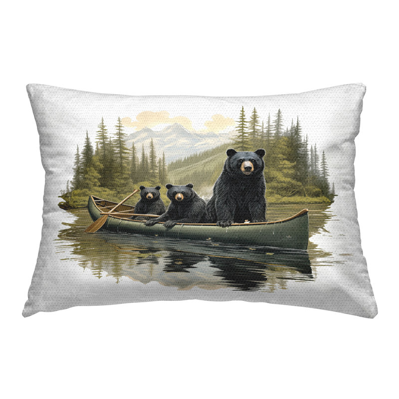 Coussin d'extérieur Canoeing Bears on Lake par Jim Baldwin