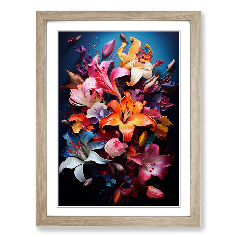 Floral Tachisme - Framed Print, 46cm H x 34cm W, Oak Framed