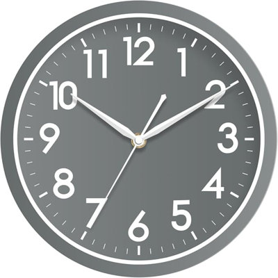 AKCISOT Horloge murale pour salle de bain, petite horloge murale analogique de 10 pouces à pile - Horloge décorative simple et silencieuse pour cuisine, chambre à coucher, bureau personnel, salon, école (gris)