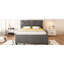 Grand lit tapissier gris avec tissu en lin, tête de lit à motif brique et lit simple TG, lit gigogne en bois stable, lit plateforme, cadre sans sommier