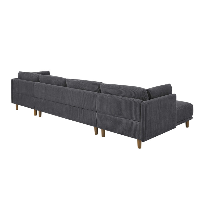 Canapé modulaire de coin symétrique 144 po Ashleigh-May, Velours côtelé gris 100% polyester