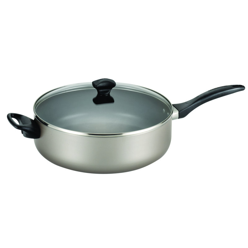 Farberware Dishwasher Safe Nonstick Jumbo Cooker Chef's Pan with Lid and Helper Handle, 6 Quart, Champagne