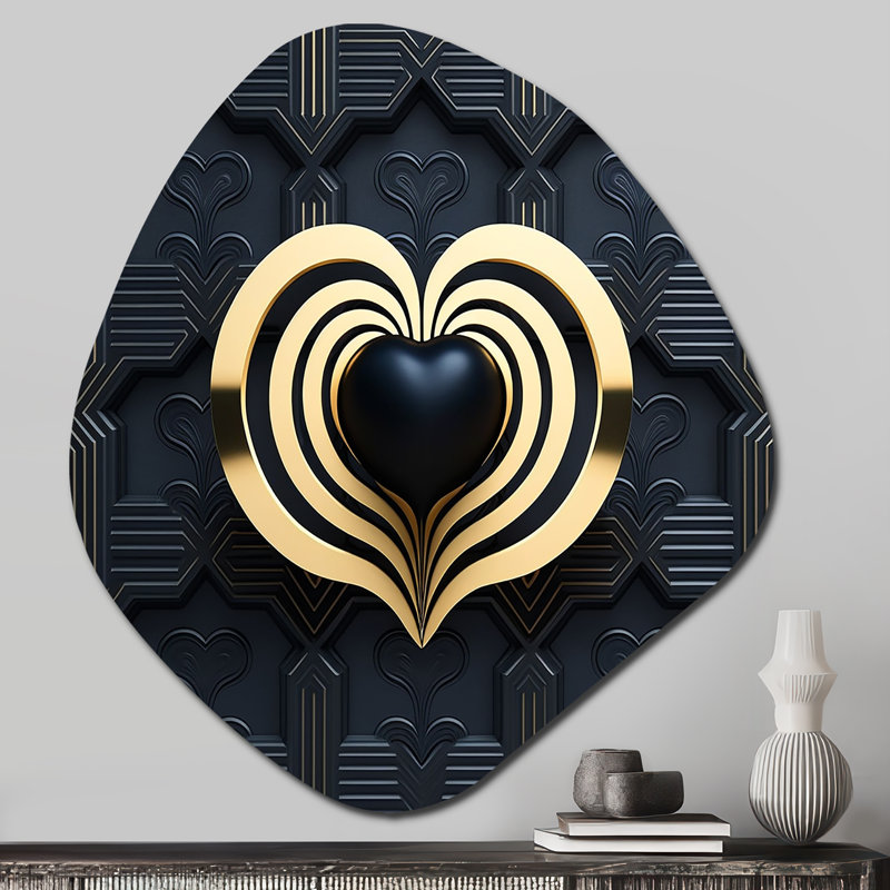 Art mural asymétrique en forme de nébuleuse abstraite noire et dorée rayonnante I, H 28 po x l 25 po