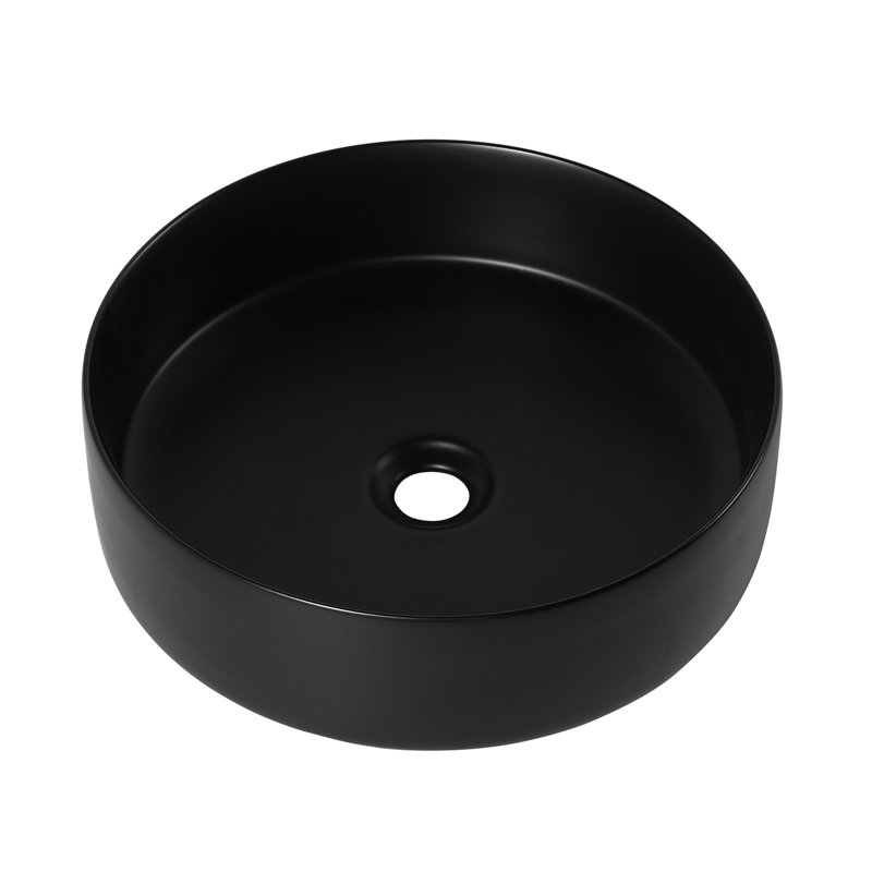 Topcraft 15.7'' Ceramic Square Vessel Bathroom Sink, Countertop Art Basin, Black
