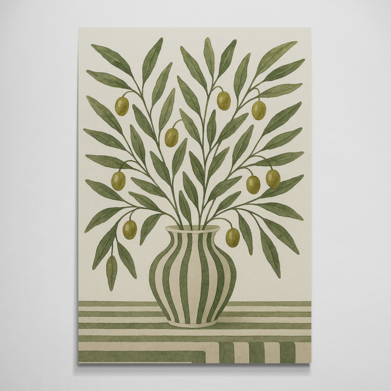 Green Olive Branches Wall Art - Canvas Framed Print, 41 cm H x 31 cm W