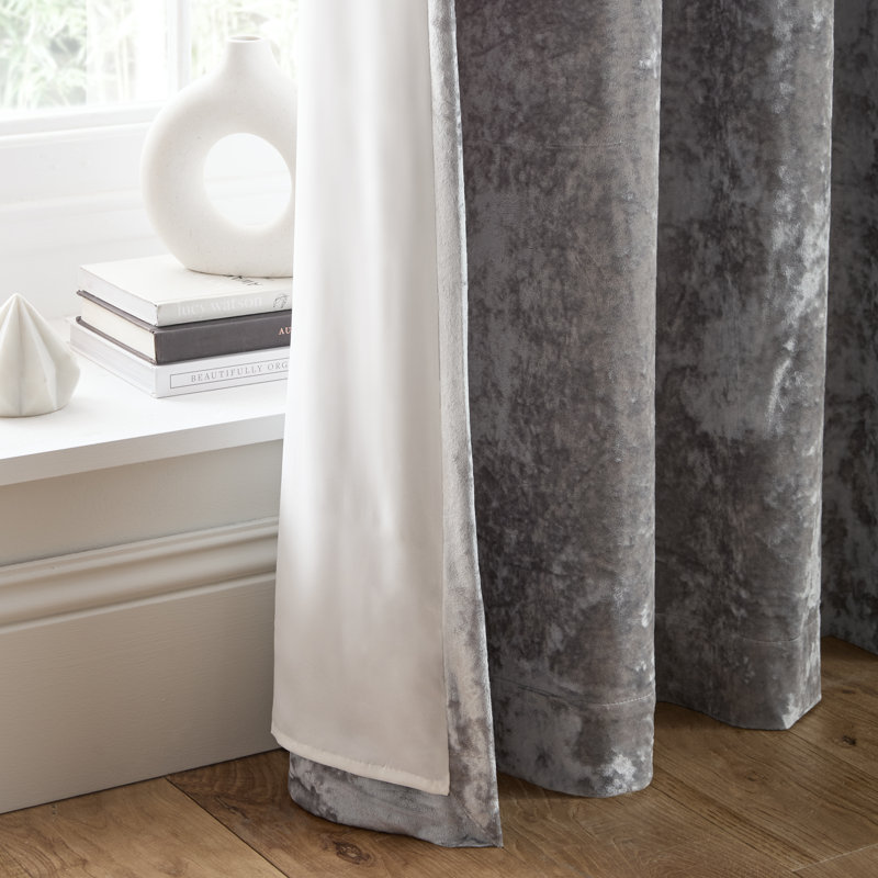 Crushed Velvet Eyelet Sheer Curtains, 168cm W x 137cm D , Silver