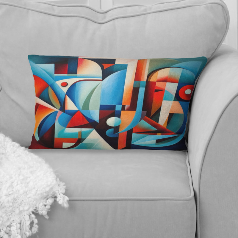 Coussin décoratif à motif géométrique orange et bleu III