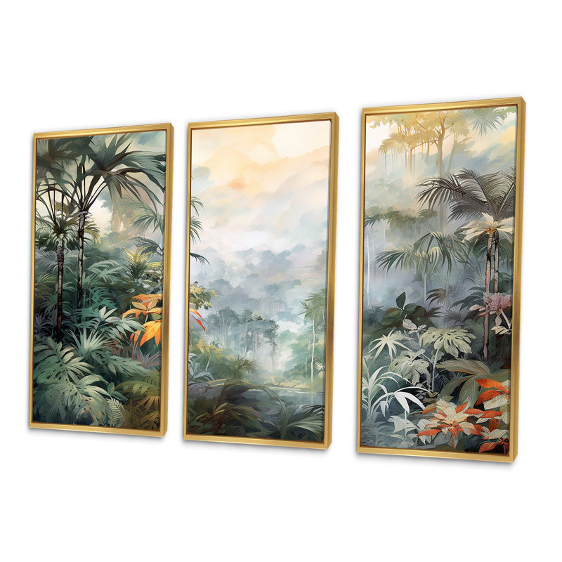 Tropical Wilderness Escape - Jungle, ensemble d'art sur toile, Cadre flottant doré, H 32 po x l 48 po x P 1 po