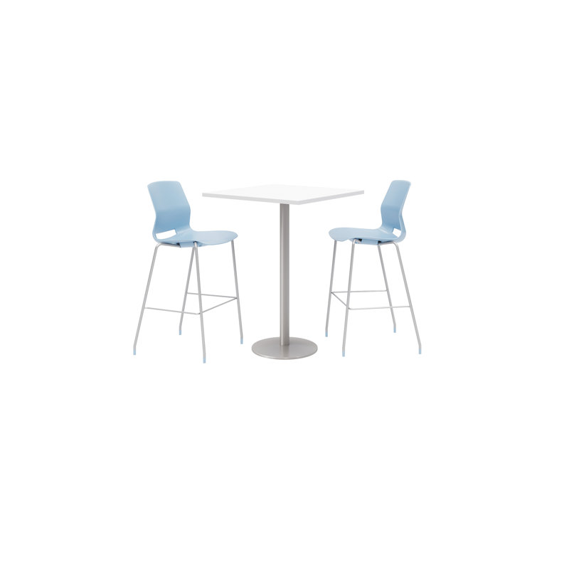 Ensemble de table de salle à manger carrée 30 "et chaise, Bleu ciel, Blanc de designer