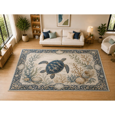 Grande tortue de mer 6 pi 7 po x 9 pi 10 po «Ultra Light Poids», salon, chambre à coucher, salle à manger, bureau, salle familiale, tapis intérieur doux à poils courts, envers en silicone antidérapant, bleu