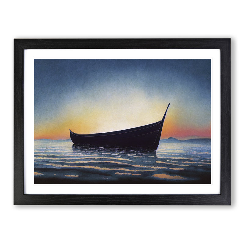 Boat At Sunrise - Single Picture Frame Painting, Black Framed, 25cm H x 34cm W x 2cm D