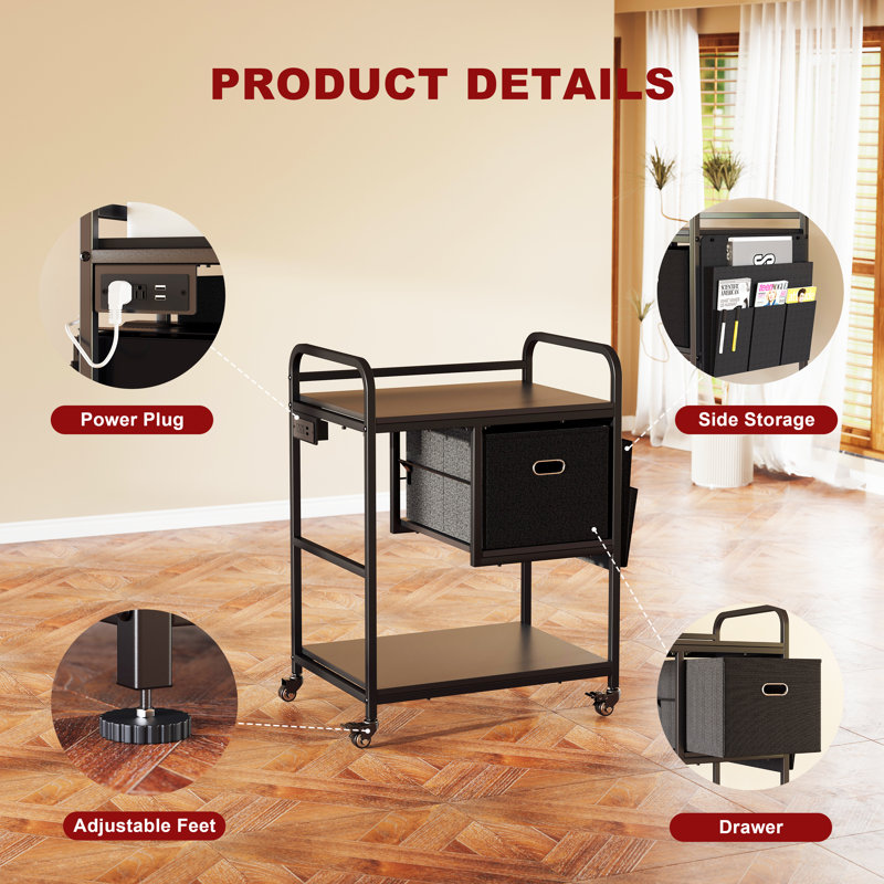 3 Tier Heavy Duty Printer Stand with Storage, Computer Tower Stand with Industrial Wheels & Drawer, Large Mobile Printer Table for Home Office Organization (Brown)
