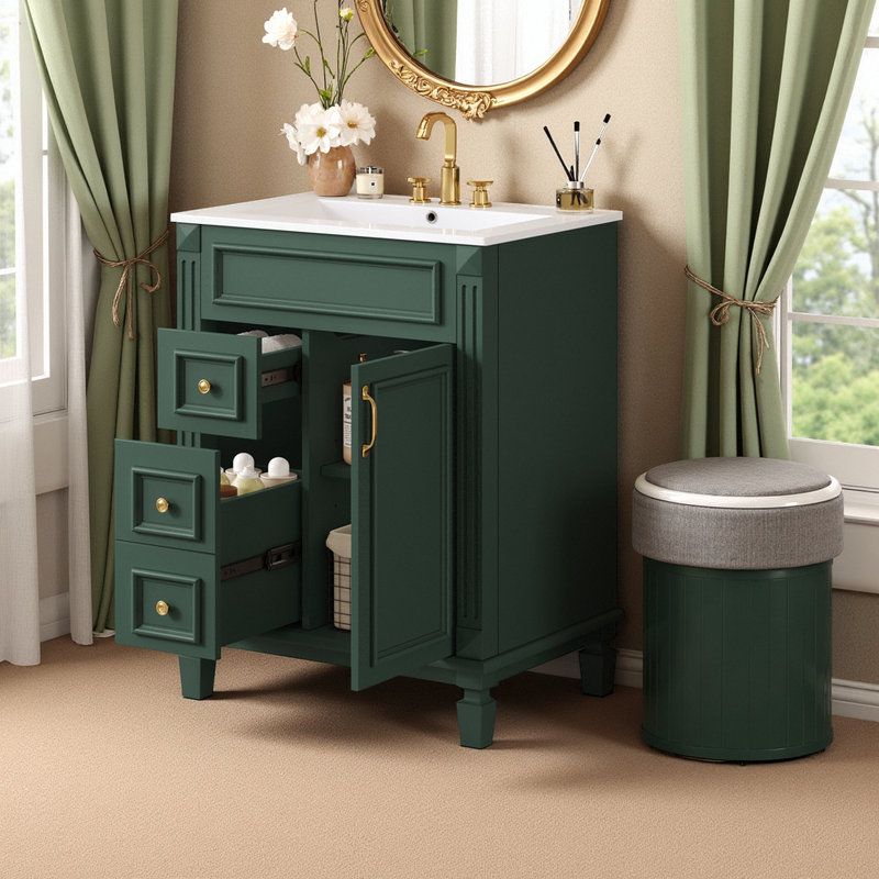 Meuble-lavabo de 24 po avec lavabo en céramique, Vert