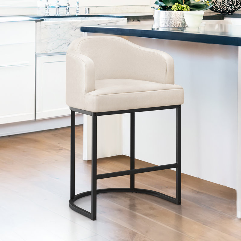 Alyce Upholstered Counter Stool, Ivory/Faux Leather