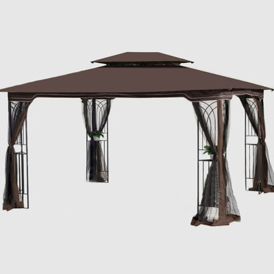 13X10 Ft Gazebo Canopy For Backyard With Stable Support And Ventilation Rust- Structure Detachable Mesh Screen - Brown