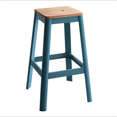 Tabouret de bar naturel et bleu sarcelle avec support à barre transversale
