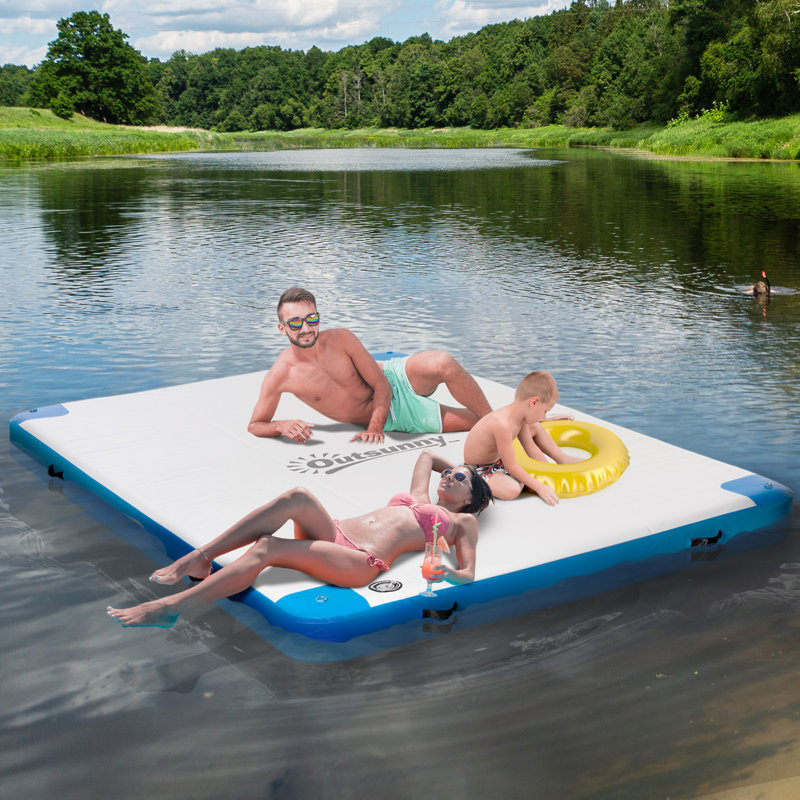 Outsunny Water Floating Platform, Blue/White