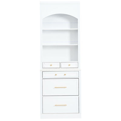 83.7Inch High Kitchen Pantry With Faux Marble Surface - White Cabinet For Efficient Storage Drawers Freestanding And