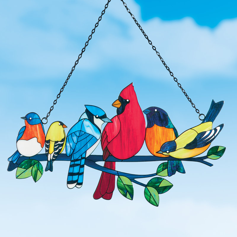 Colorful Stained Glass Style Metal Bird Wall Art