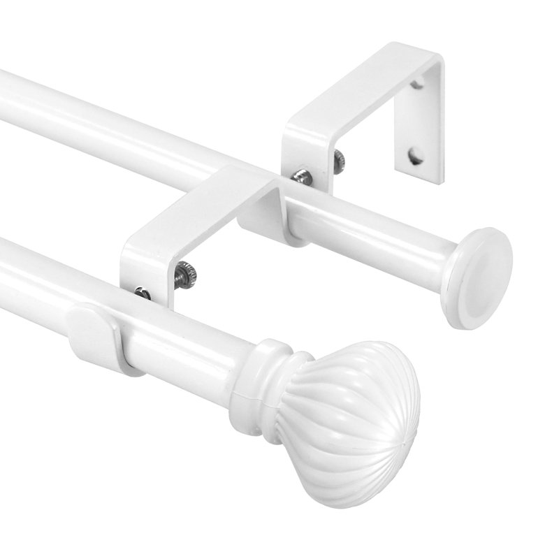 Tringle à rideaux double ajustable Sigmund, H 0,625 po x l 48 po x P 0,625 po, Blanc lustré