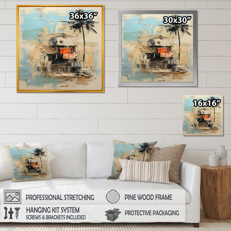 «Florida Palm Tree Serenity - Florida», art mural, Cadre simple noir, H 16 po x l 16 po x P 1 po