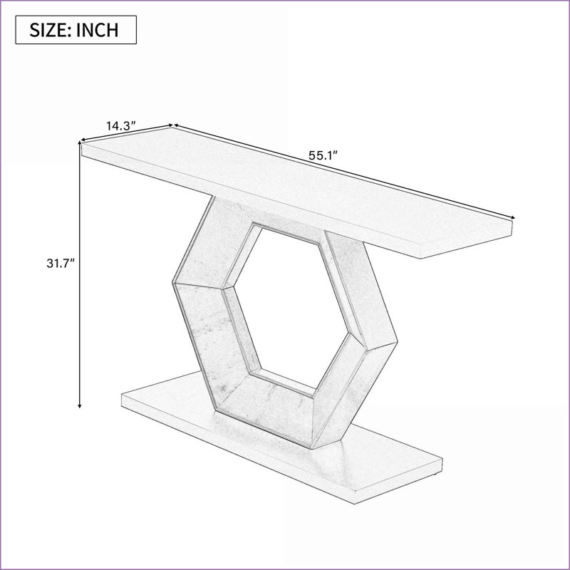 Table basse en placage de sapin avec pieds hexagonaux creux, panneau de fibres à densité moyenne pour entrée sophistiquée, assemblage facile