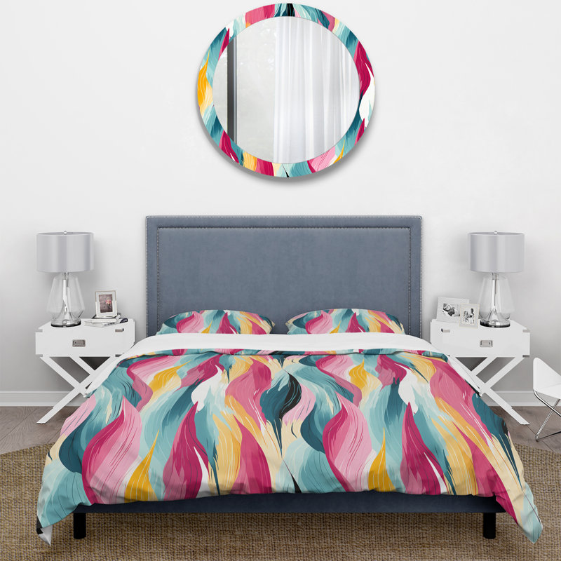 Ensemble de housse de couette à rayures bleues et roses, Housse de couette pour très grand lit et 2 très