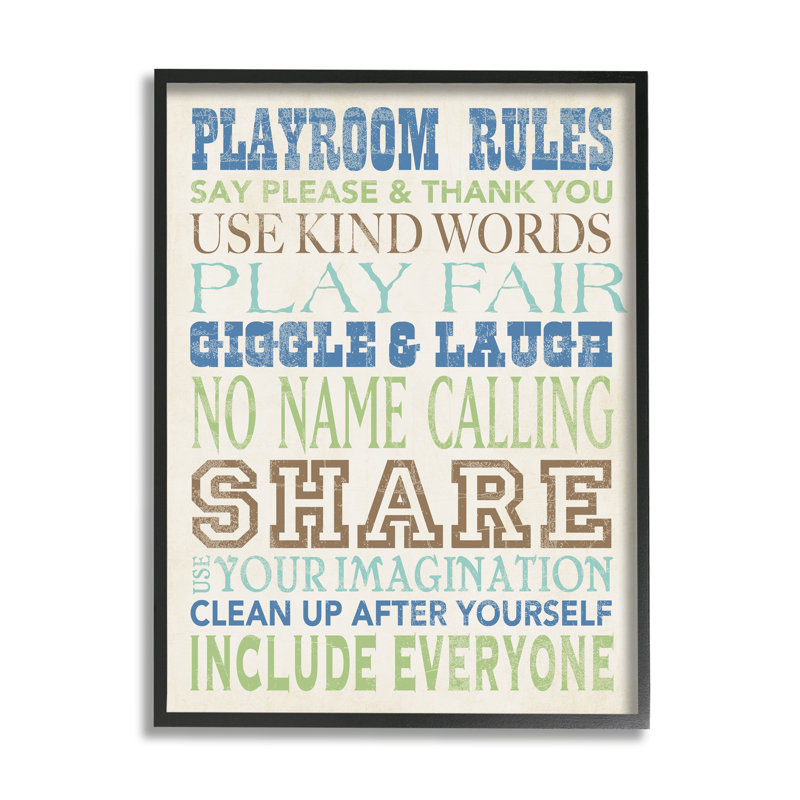 Garçons, règles de la salle de jeu, typographie, H 30 po x l 24 po, Giclée encadrée noir minuit