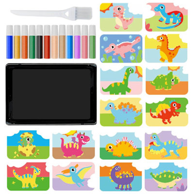 Children Sand Painting Kids Sand Art Kits 1Tray 1Brush 12 Colors Of Sand 16 Peel Sprinkle Pictures Art Peel And Stick Sand Art Sand Painting For Kids Colored Sand Painting Kits