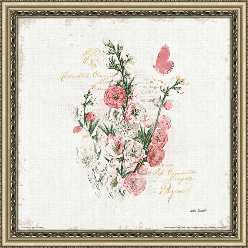 «French Romance III», reproduction de peinture à l'aquarelle, H 37,5 po x l 37,5 po x P 1 po, Encadrement champagne