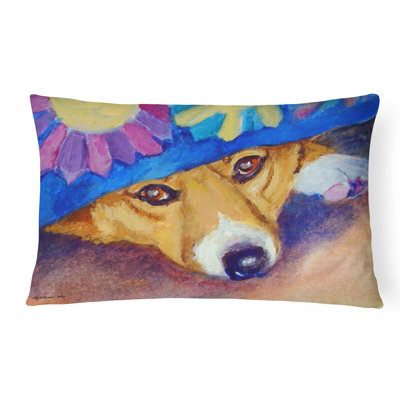 Coussin décoratif intérieur/extérieur en tissu peek-a-boo corgi Rish