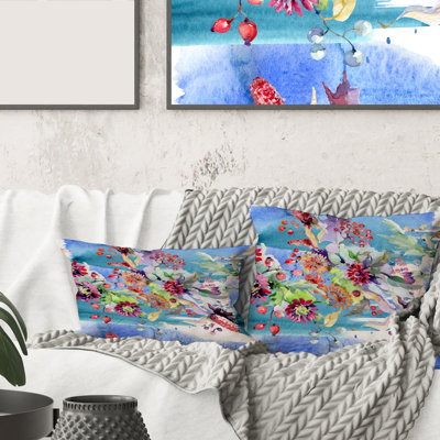 Housse et insert de coussin carré Vibrant Wild Leaves and Wildflowers