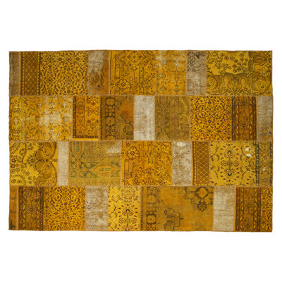 Wool Patchwork Area Rug in Yellow