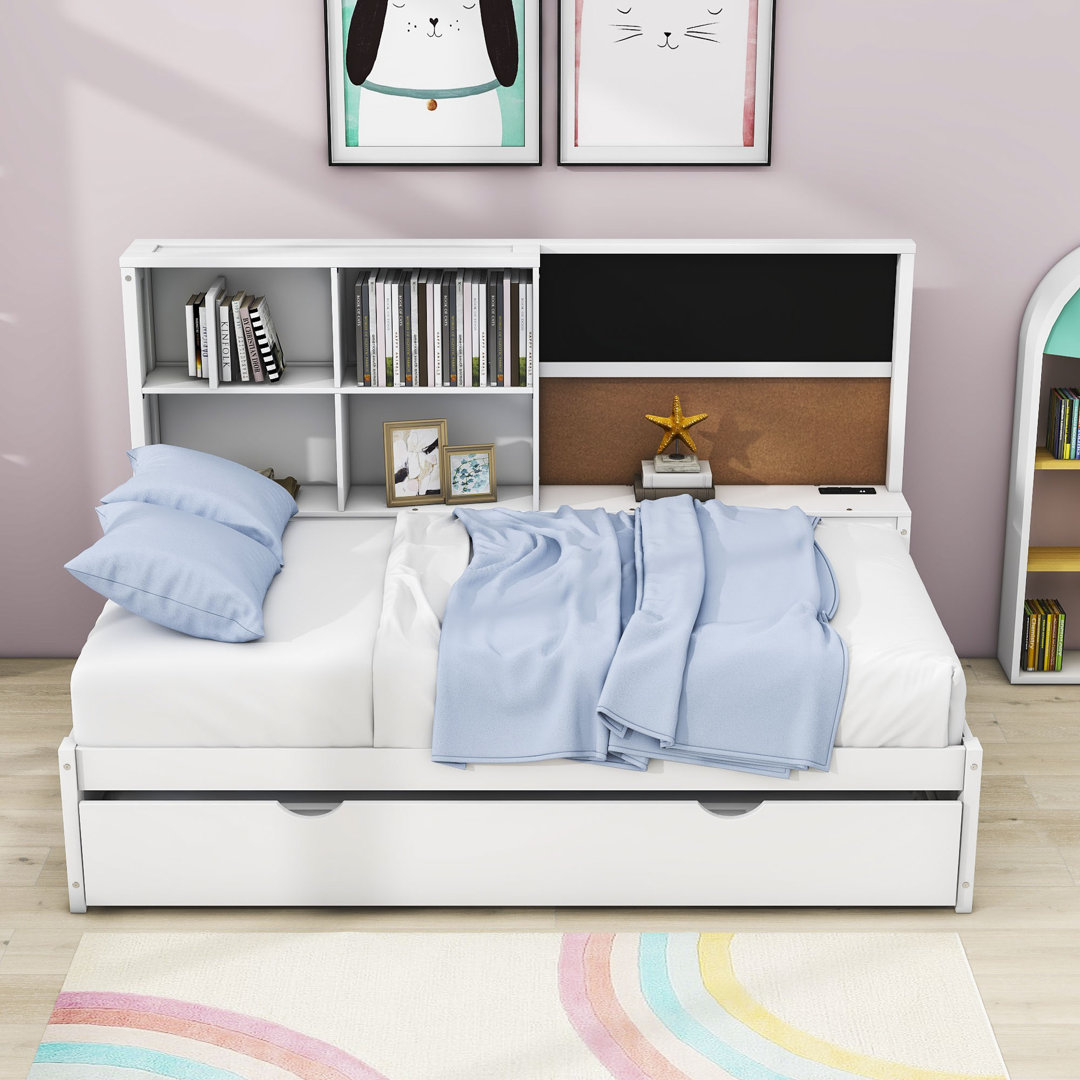Barnerd Wooden Daybed with Shelves, Blackboard, USB Ports and Twin Size Trundle Wildon Home® 